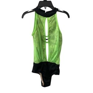 Backless lime green and black halter leotard in Mint Condition!